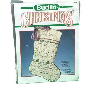 Vintage Bucilla Victorian Christmas Stocking Kit 82435 Lace Pearl Beads Floss